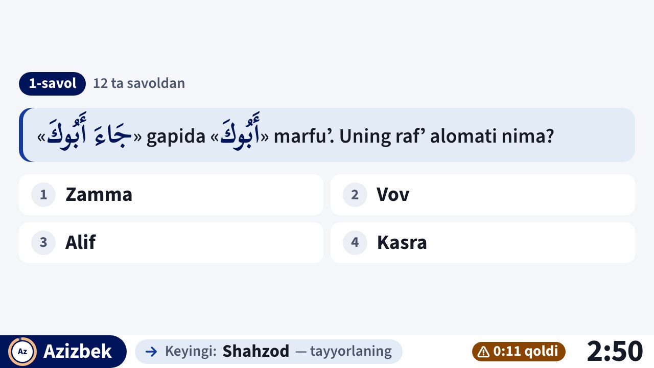 Zoom doskasi: nahv savoli va toʻrt variant